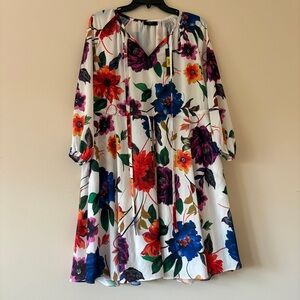 Tahari Multi Rainbow Floral Long Sleeve Midi Dress 10 NWT $118 Vibrant Spring